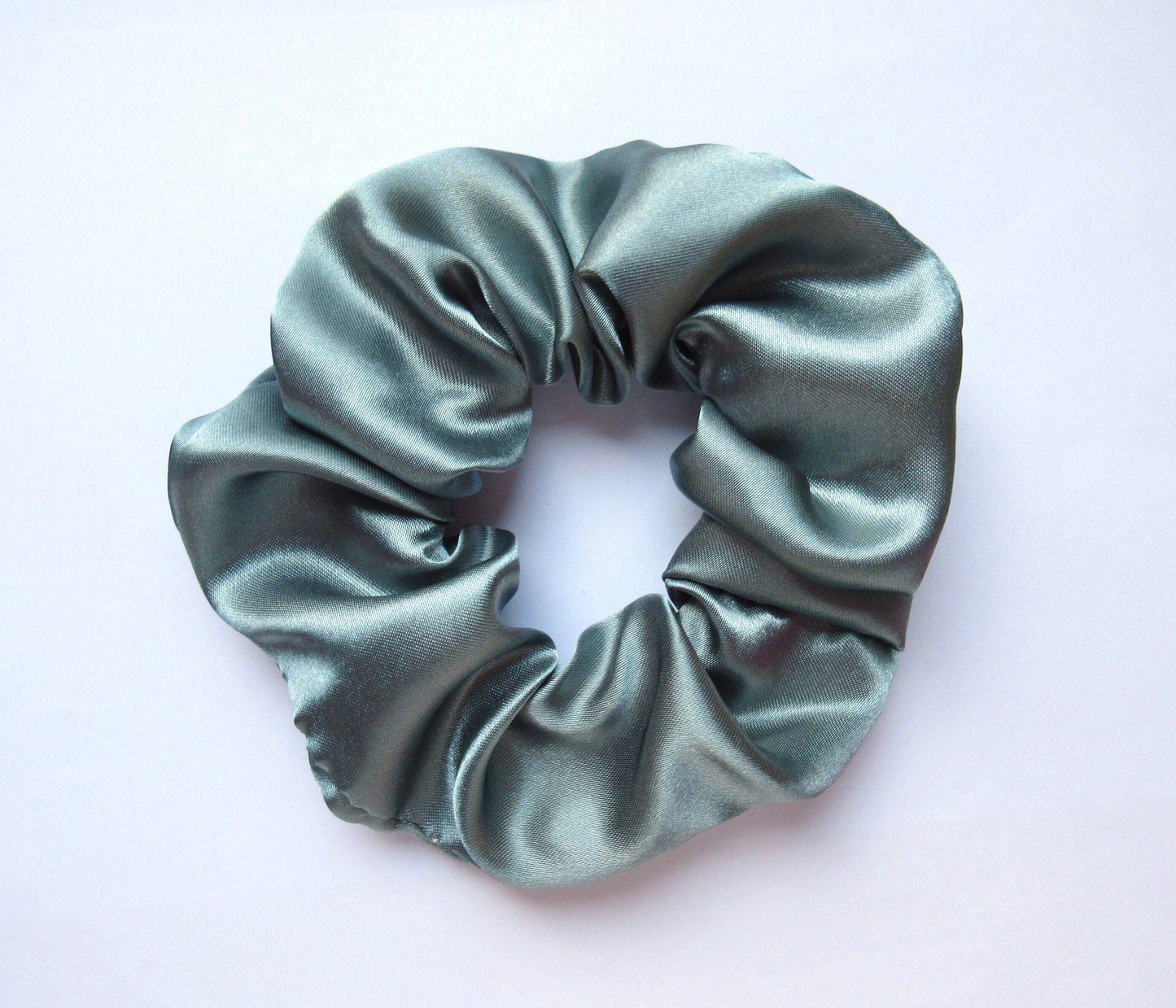 Blue Grey Satin Scrunchie