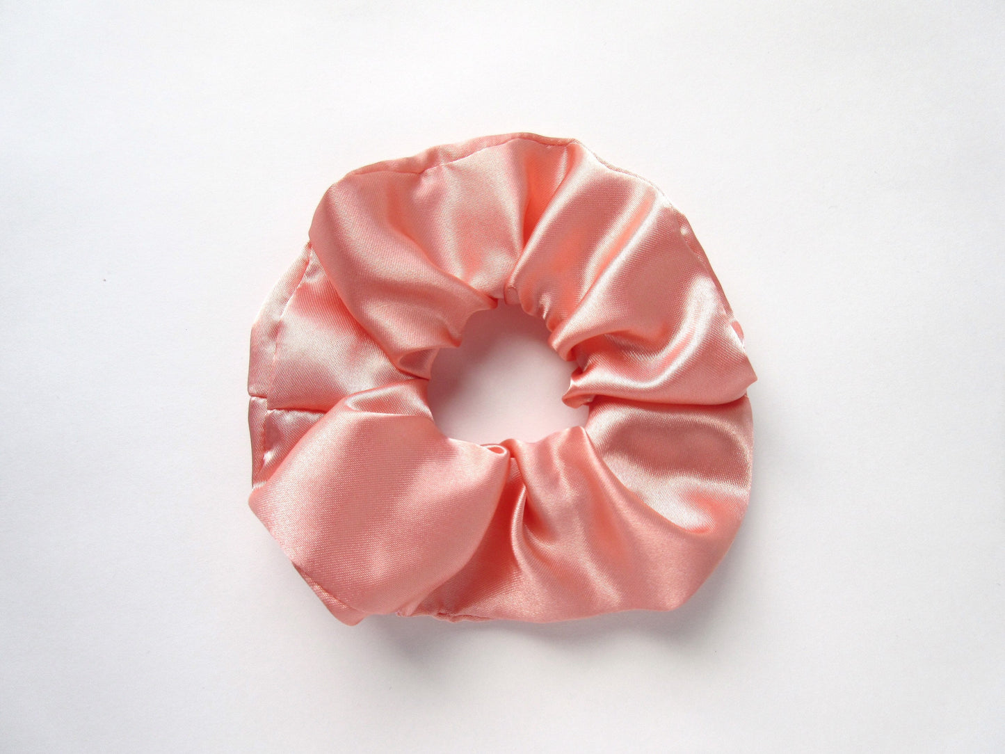 Pastel Peach Pink Satin Scrunchie