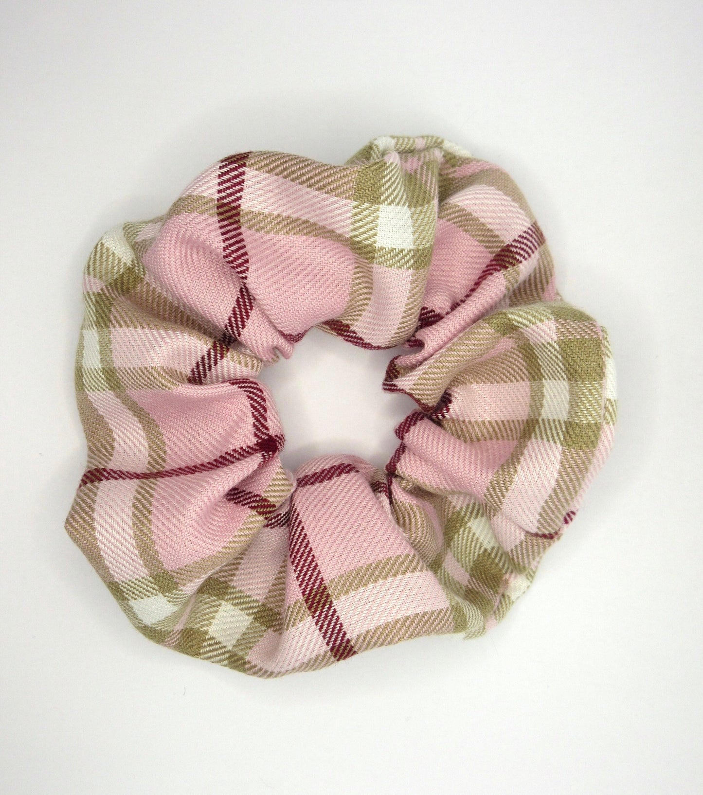 Pink and Beige Tartan Scrunchie
