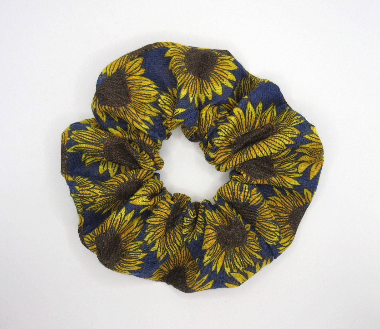Yellow and Navy Sunflower Scrunchie