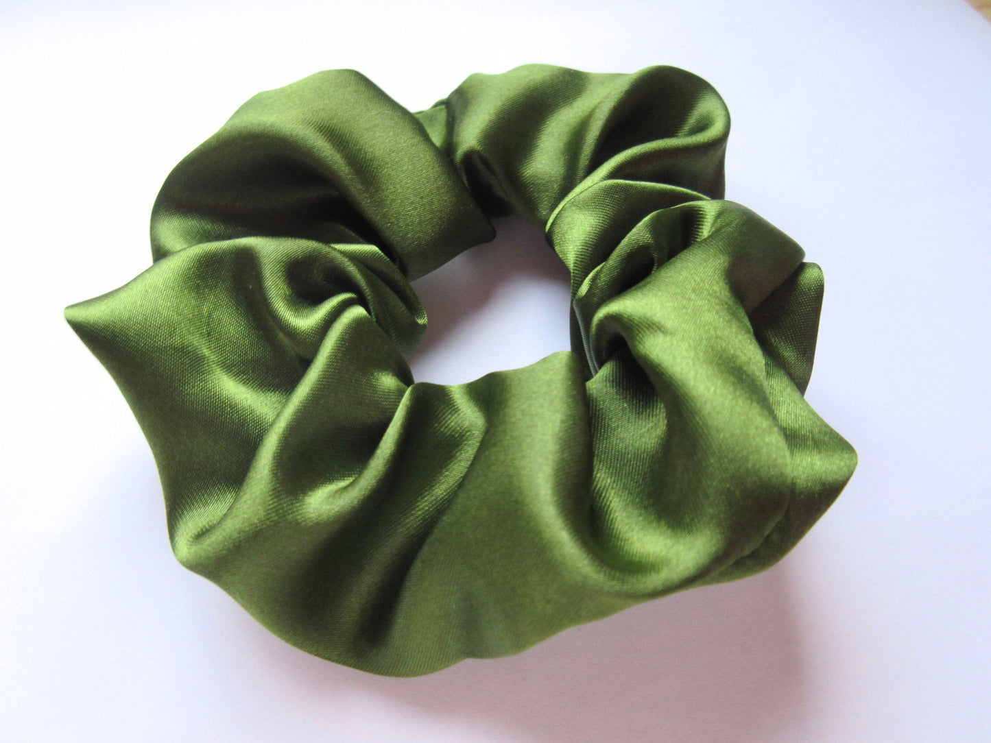 Khaki Green Satin Scrunchie