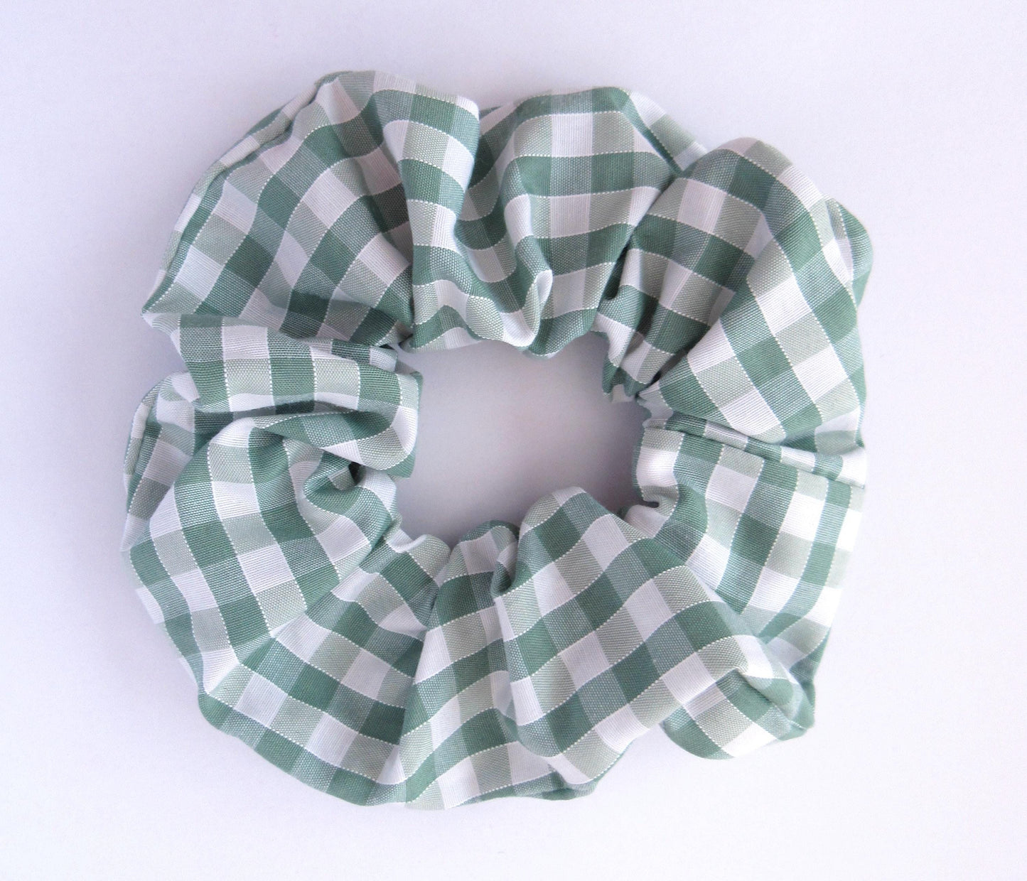 Pastel Sage Green Gingham Scrunchie