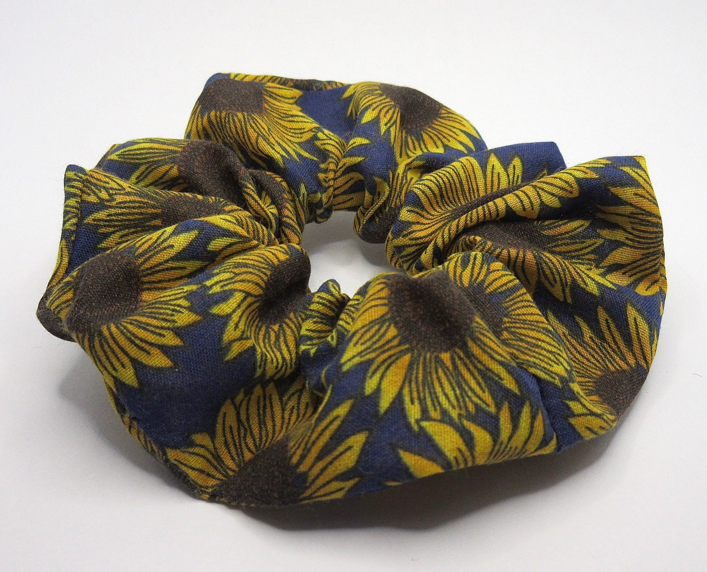 Yellow and Navy Sunflower Scrunchie