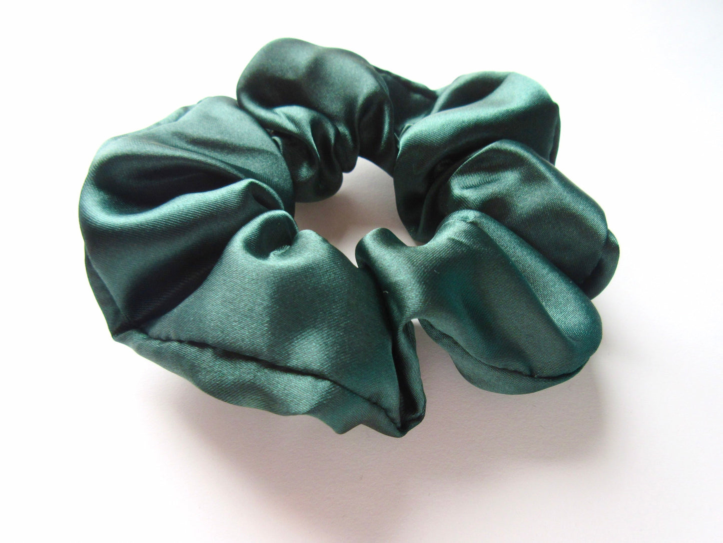 Dark Bottle Green Satin Scrunchie