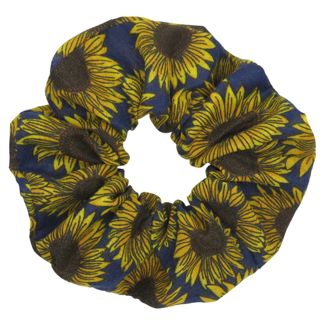 Yellow and Navy Sunflower Scrunchie