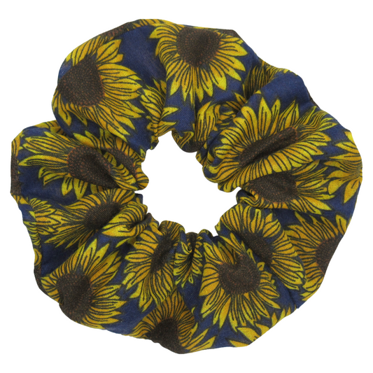 Yellow and Navy Sunflower Scrunchie