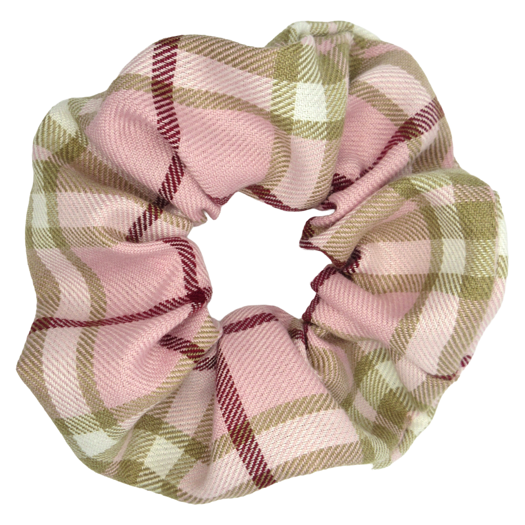 Pink and Beige Tartan Scrunchie