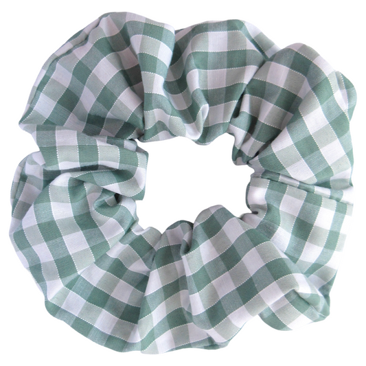 Pastel Sage Green Gingham Scrunchie
