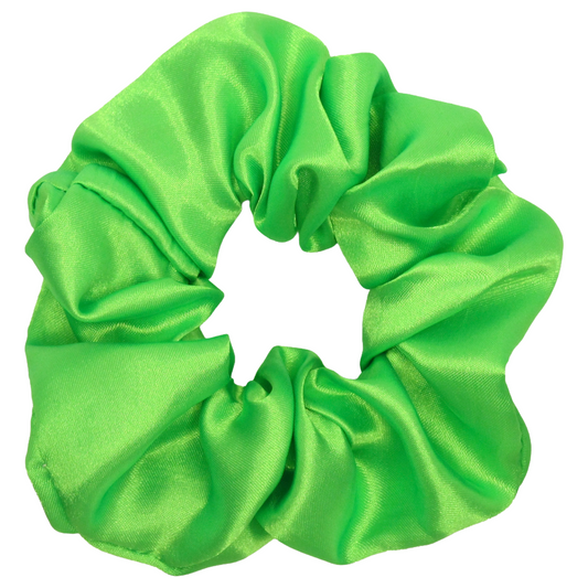 Green satin scrunchie on a white background