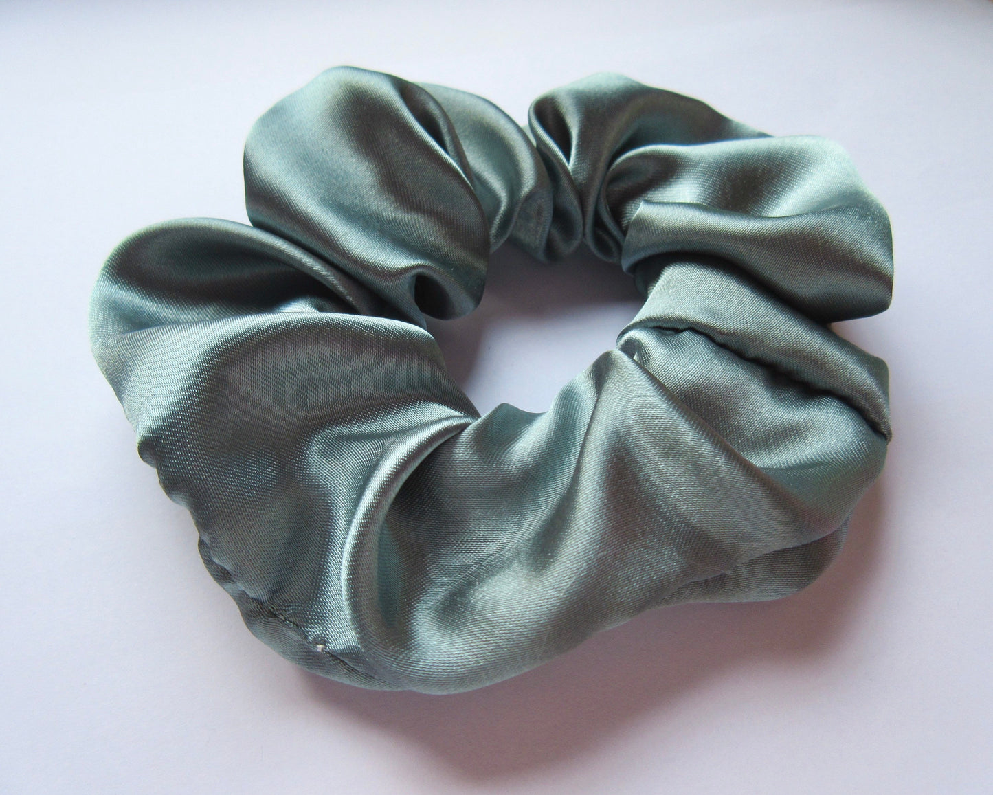 Blue Grey Satin Scrunchie