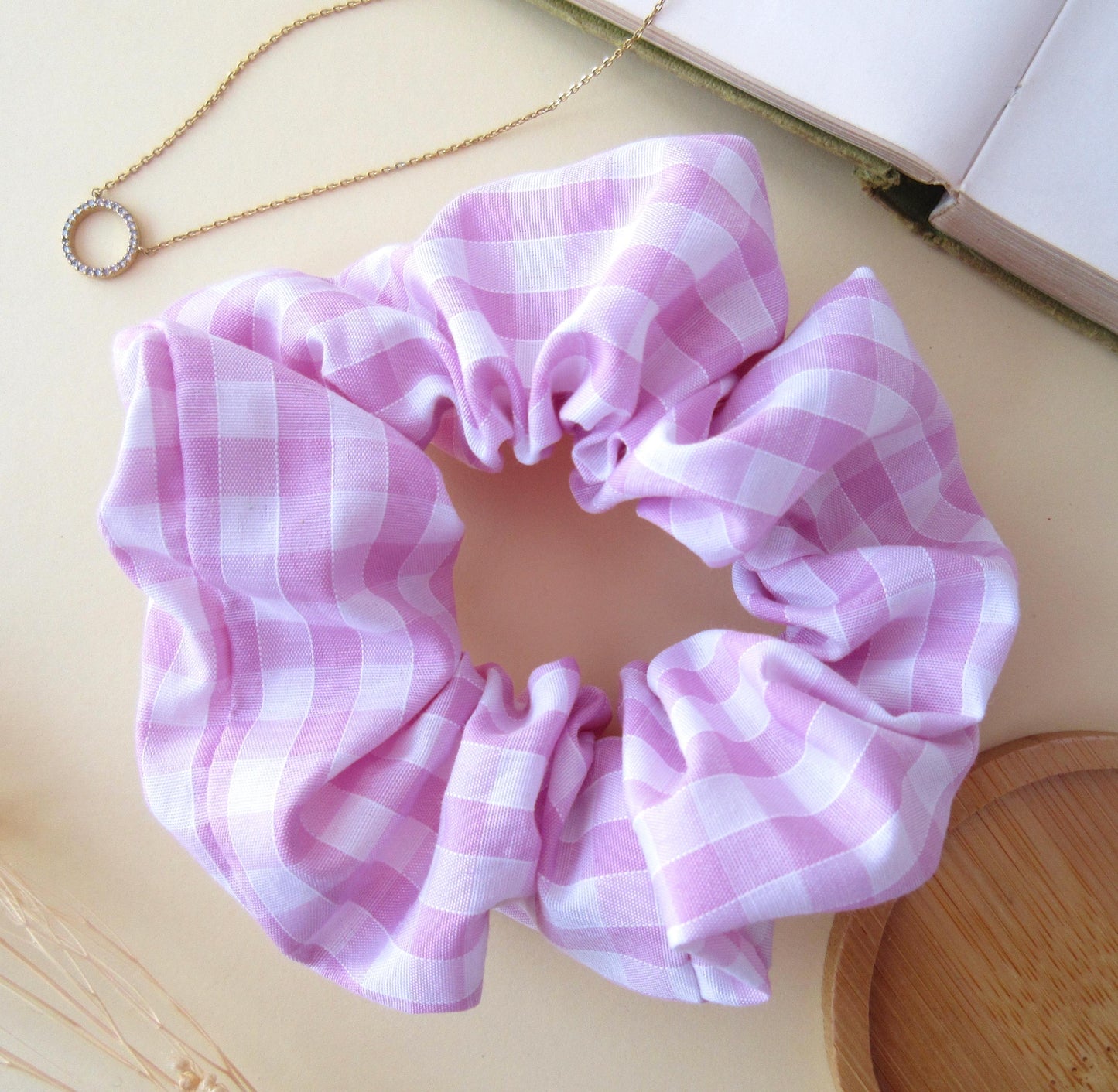 Pastel Pink Gingham Scrunchie
