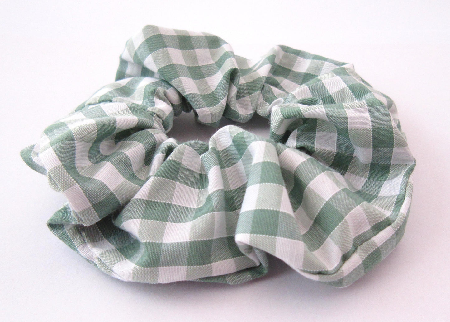 Pastel Sage Green Gingham Scrunchie