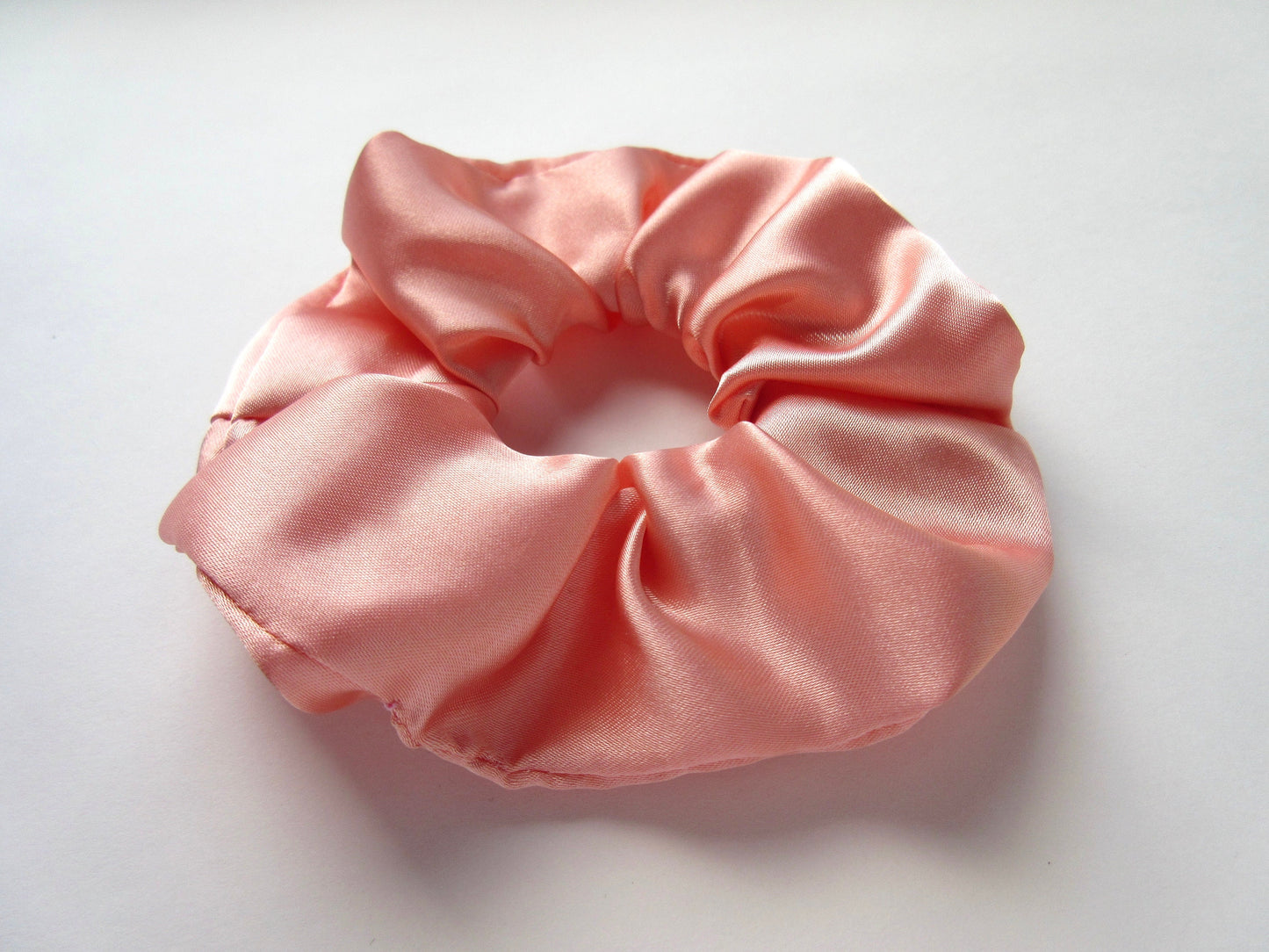 Pastel Peach Pink Satin Scrunchie